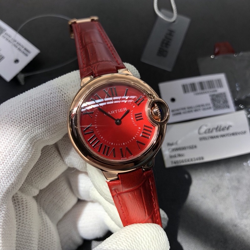 Cartier Ballon Bleu 28 33 36mm Swiss Quartz with Crocodile Strap-2