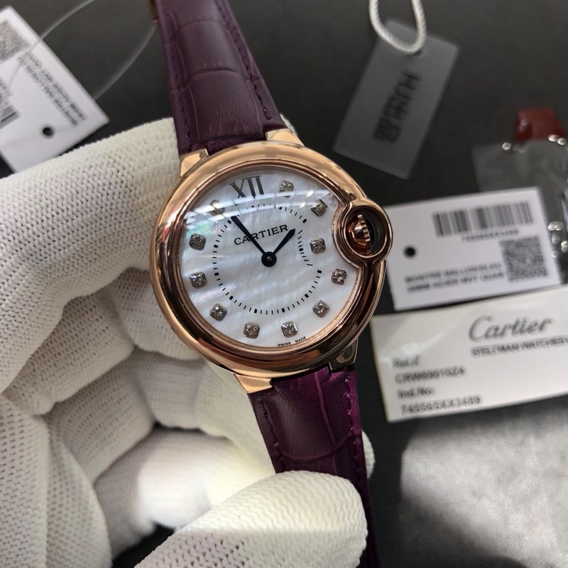 Cartier Ballon Bleu 28 33 36mm Swiss Quartz with Crocodile Strap-3