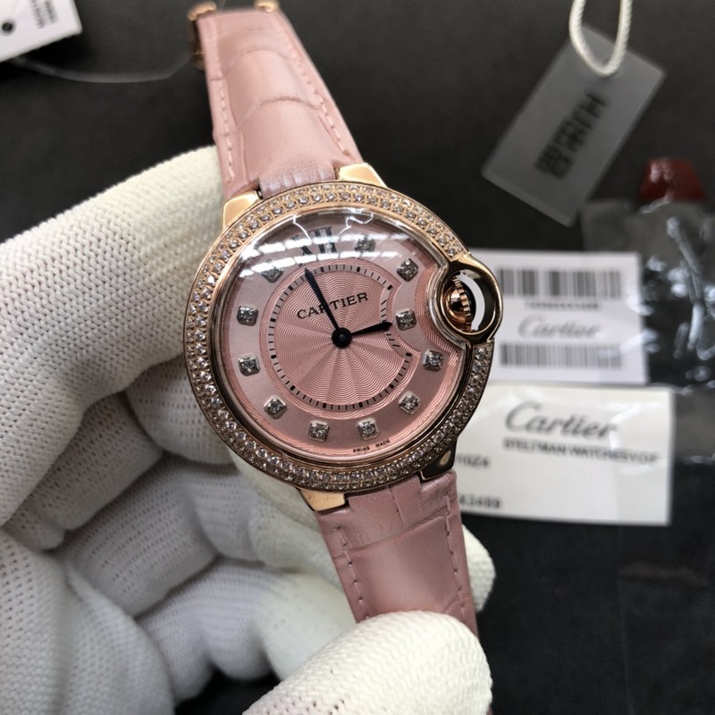 Cartier Ballon Bleu 28/33/36mm Swiss Quartz Sapphire Crystal Crocodile Strap-2