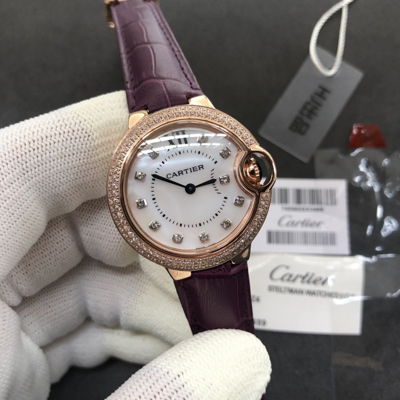 Cartier Ballon Bleu 28/33/36mm Swiss Quartz Sapphire Crystal Crocodile Strap-3