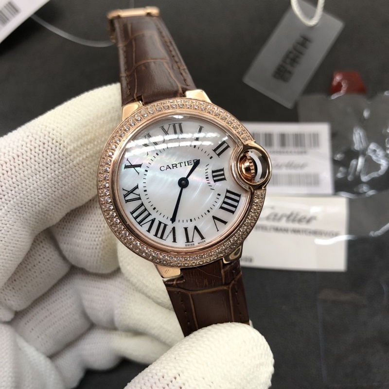 Cartier Ballon Bleu 28/33/36mm Swiss Quartz Sapphire Crystal Crocodile Strap-4