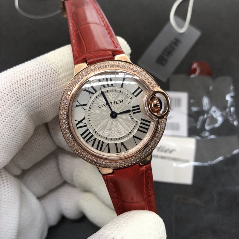 Cartier Ballon Bleu 28/33/36mm Swiss Quartz Sapphire Crystal Crocodile Strap-5