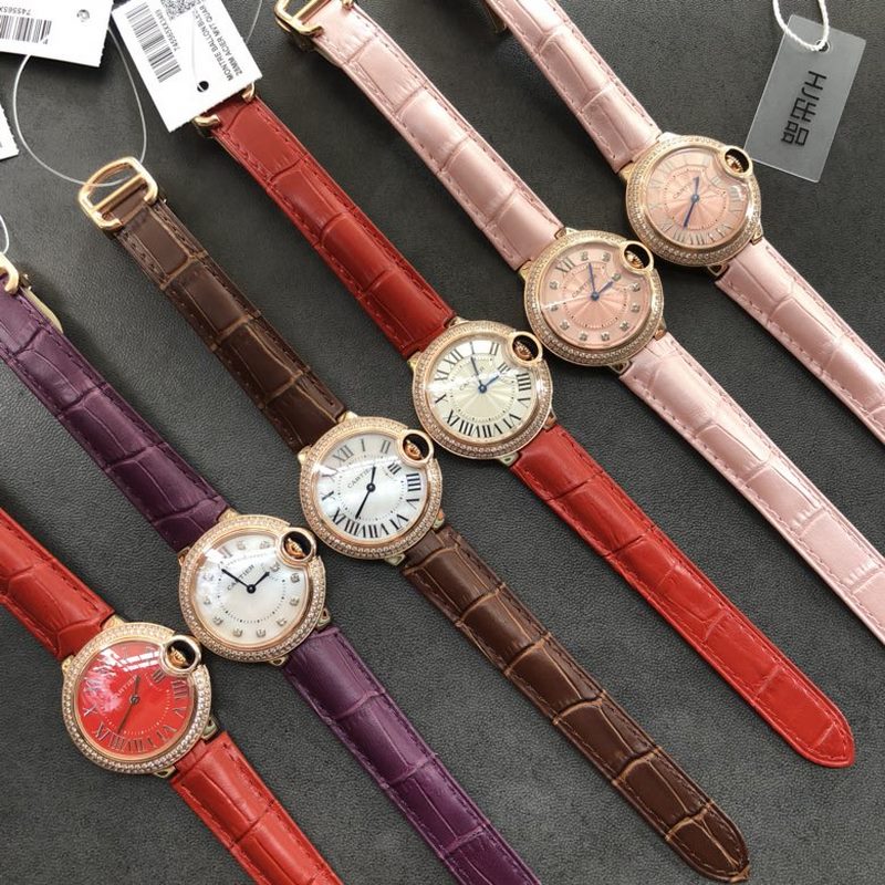 Cartier Ballon Bleu 28/33/36mm Swiss Quartz Sapphire Crystal Crocodile Strap-8