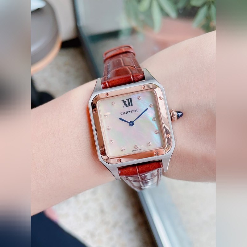 Cartier Santos-Dumont Ultra-Thin Couple Replica Watch with Diamond Pearl Dial-7