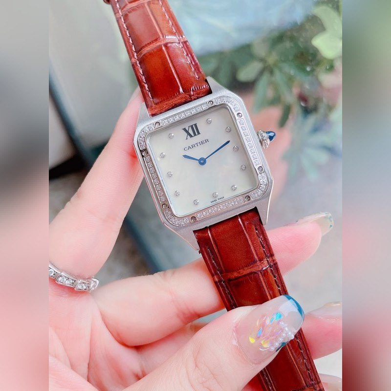 Cartier Santos-Dumont Ultra-Thin Pearl Dial Couples Replica Watch-3