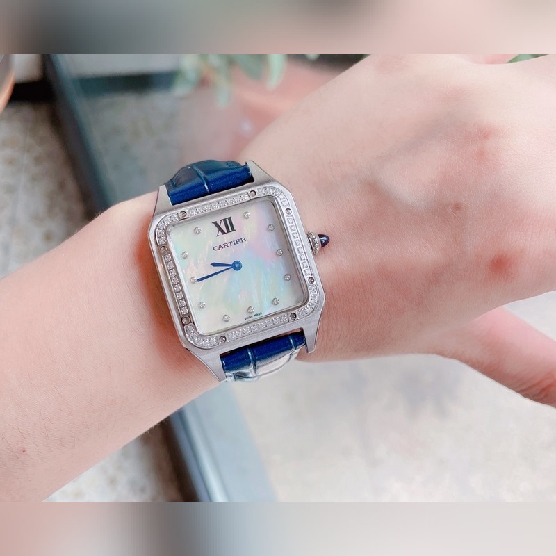 Cartier Santos-Dumont Ultra-Thin Pearl Dial Couples Replica Watch-7