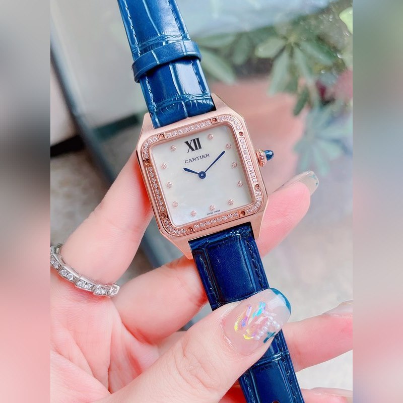 Cartier Santos-Dumont Ultra-Thin Replica Watch with Mother-of-Pearl Dial for Couples-2