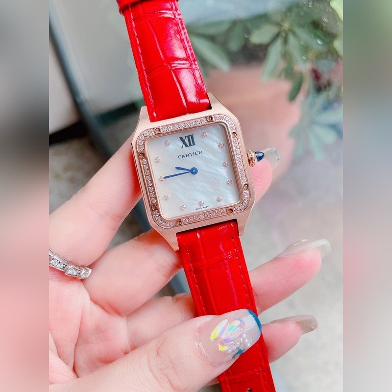 Cartier Santos-Dumont Ultra-Thin Replica Watch with Mother-of-Pearl Dial for Couples-3