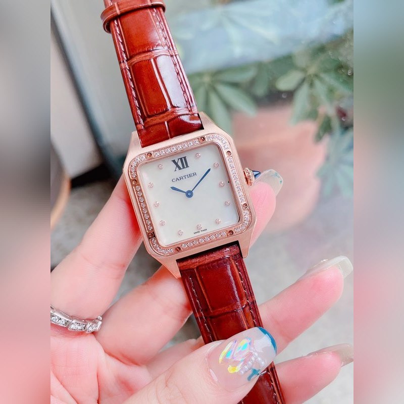 Cartier Santos-Dumont Ultra-Thin Replica Watch with Mother-of-Pearl Dial for Couples-4