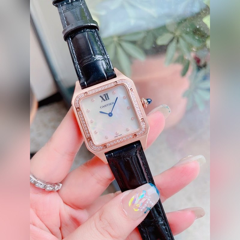 Cartier Santos-Dumont Ultra-Thin Replica Watch with Mother-of-Pearl Dial for Couples-5