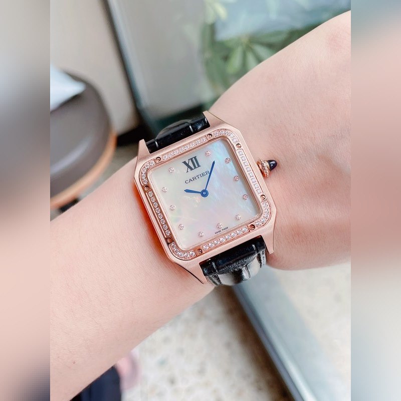 Cartier Santos-Dumont Ultra-Thin Replica Watch with Mother-of-Pearl Dial for Couples-6