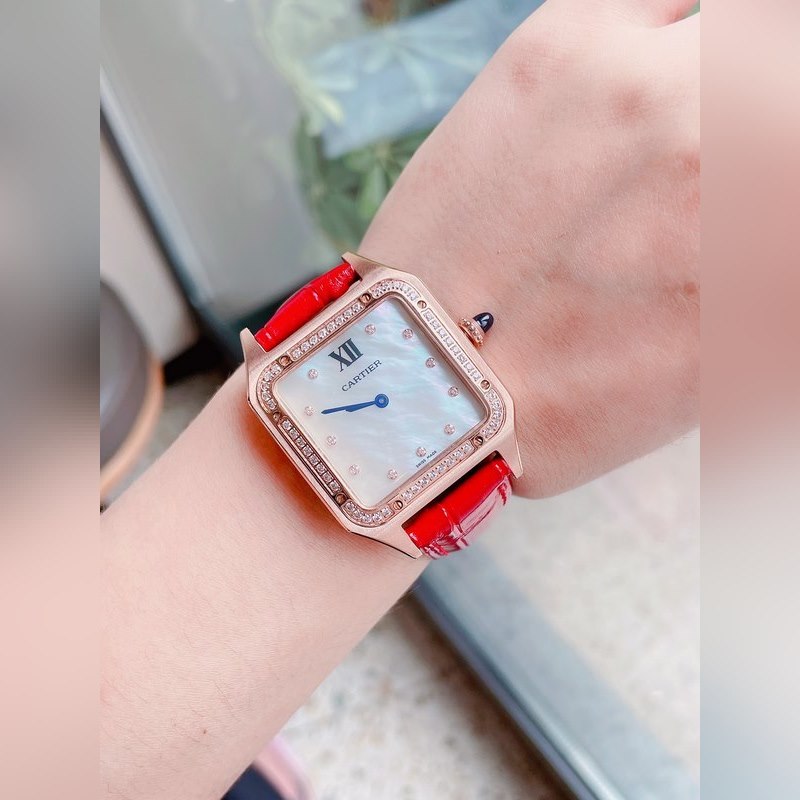 Cartier Santos-Dumont Ultra-Thin Replica Watch with Mother-of-Pearl Dial for Couples-7