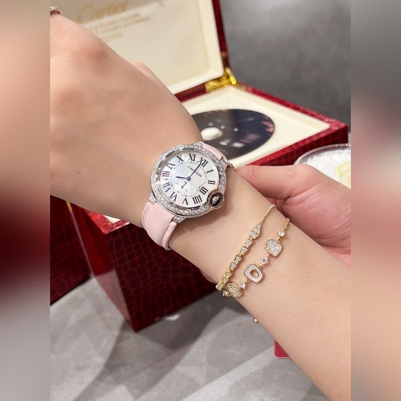 Cartier Ballon Bleu Diamond Pearl Shell Dial 36mm Swiss Quartz-4
