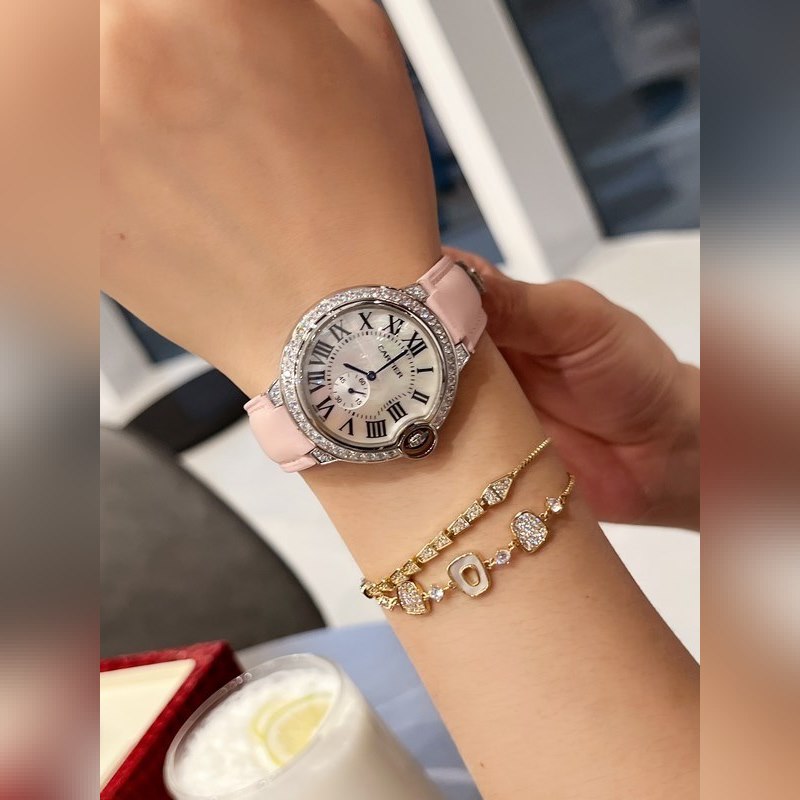 Cartier Ballon Bleu Diamond Pearl Shell Dial 36mm Swiss Quartz-5