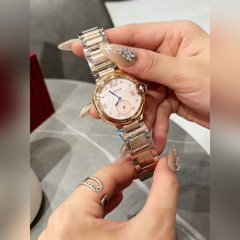Cartier Ballon Bleu Diamond Pearl Shell Dial Swiss Quartz 36mm-8