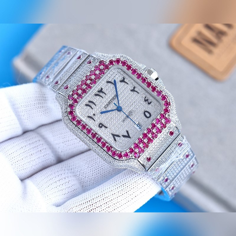 Cartier Santos Silver Diamond Bangle Stunning Full Star Edition-2