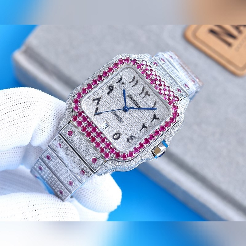 Cartier Santos Silver Diamond Bangle Stunning Full Star Edition-3