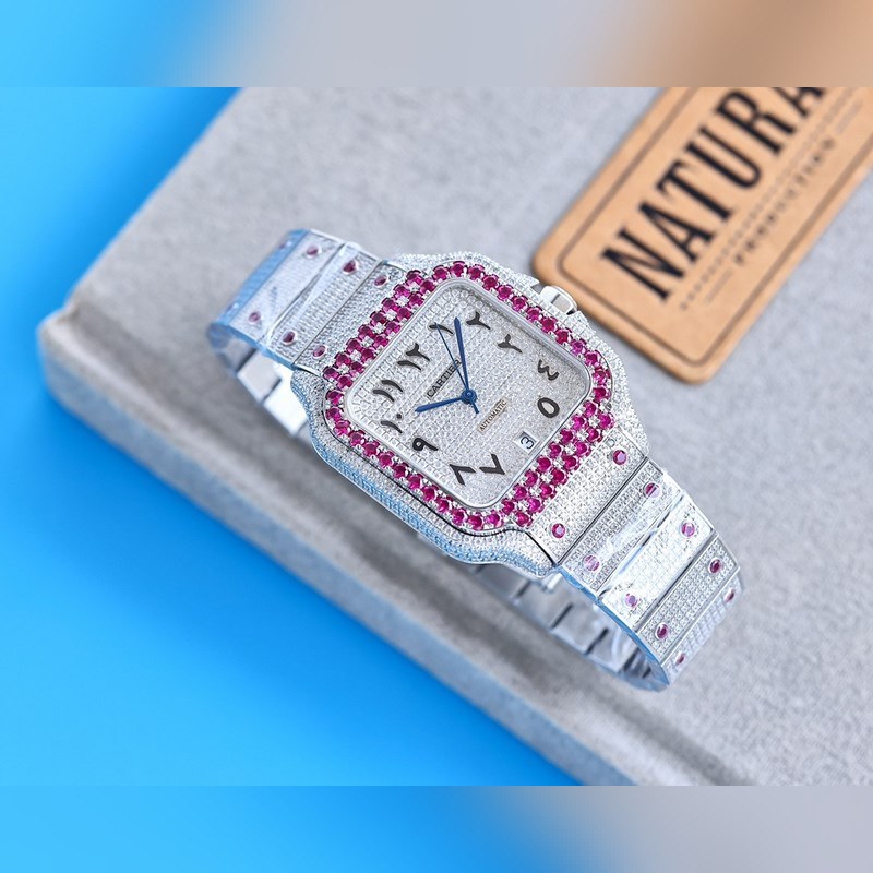 Cartier Santos Silver Diamond Bangle Stunning Full Star Edition-4