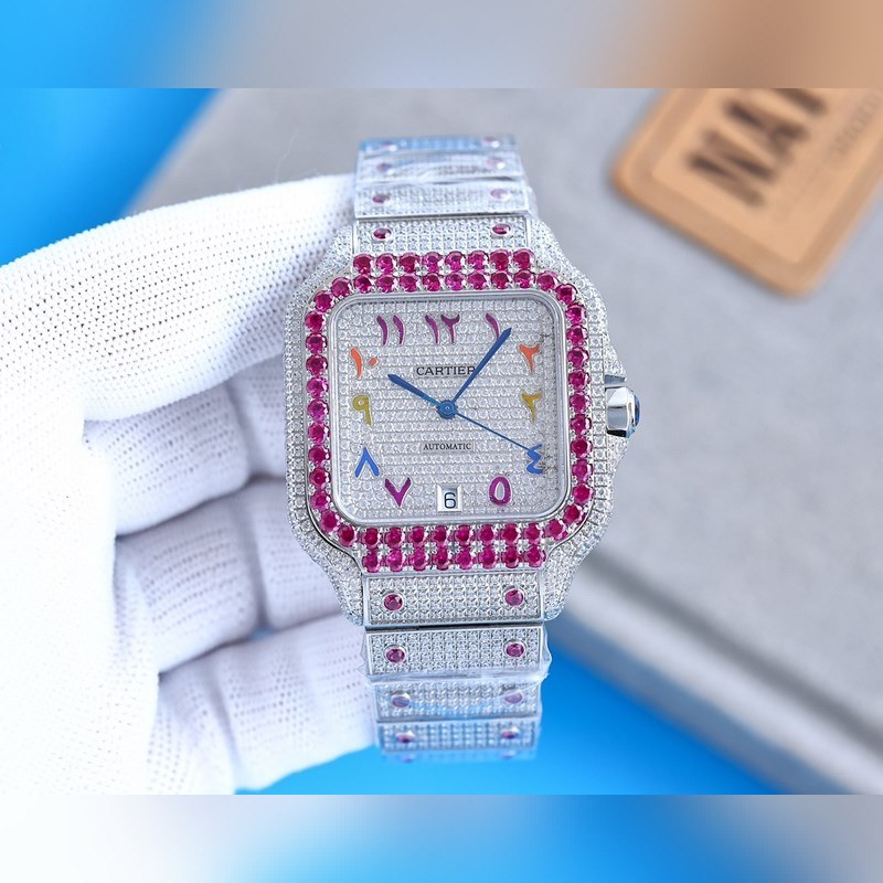 Cartier Santos Silver Diamond Bangle Stunning Full Star Edition-5