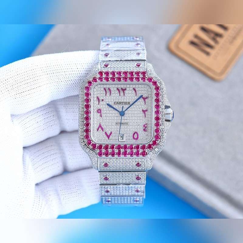 Cartier Santos Silver Diamond Bangle Stunning Full Star Edition-6