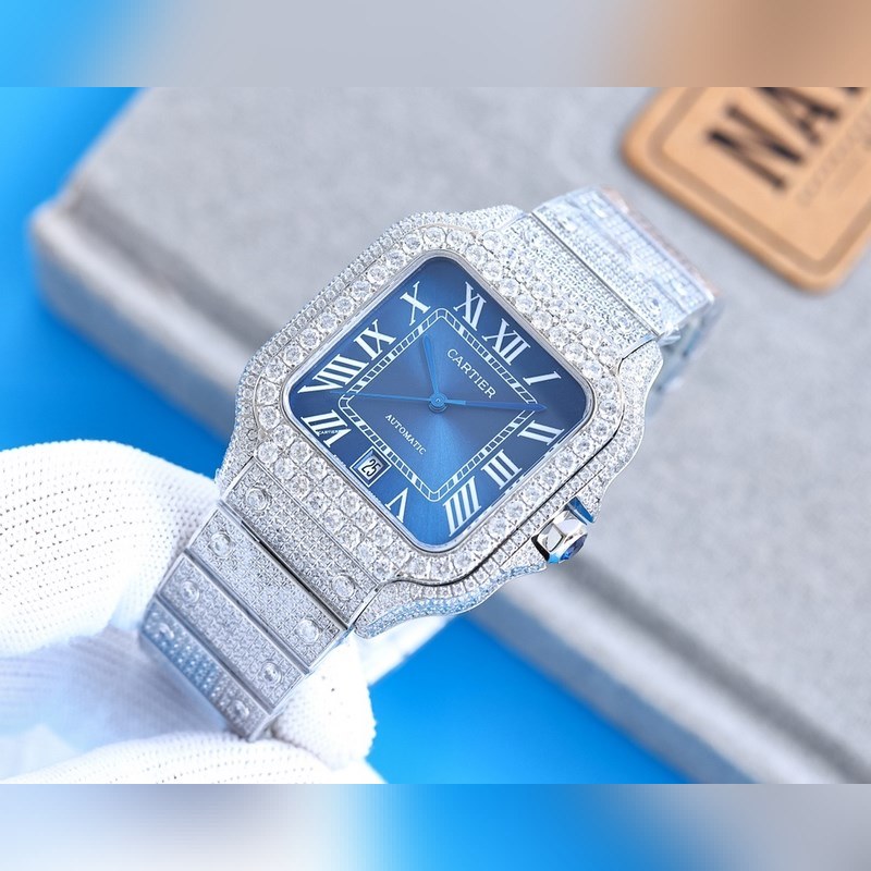 Cartier Santos de Cartier Silver Diamond Full Moon Ring-2