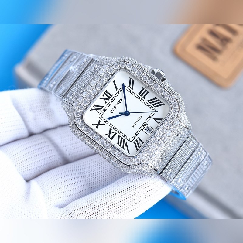 Cartier Santos de Cartier Silver Diamond Full Moon Ring-3