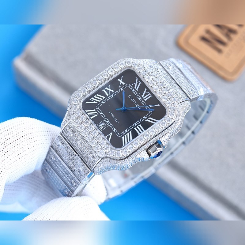 Cartier Santos de Cartier Silver Diamond Full Moon Ring-4