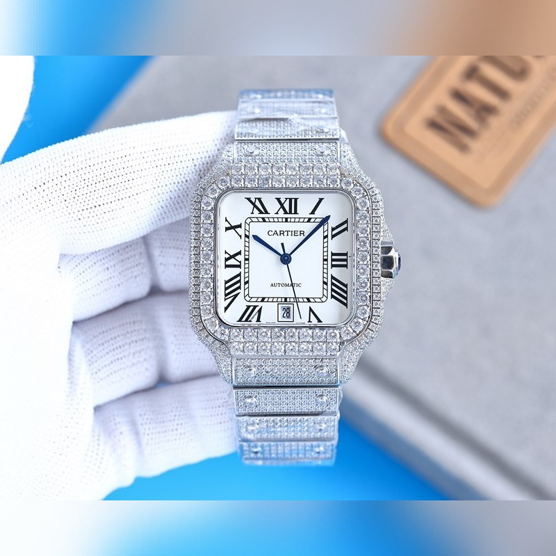 Cartier Santos de Cartier Silver Diamond Full Moon Ring-5