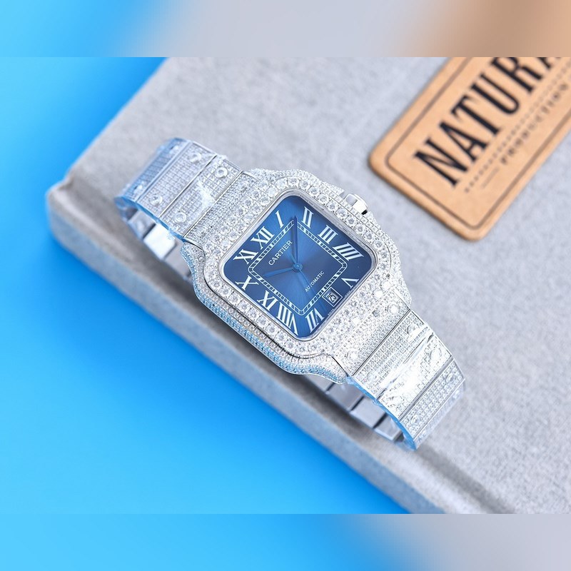 Cartier Santos de Cartier Silver Diamond Full Moon Ring-6