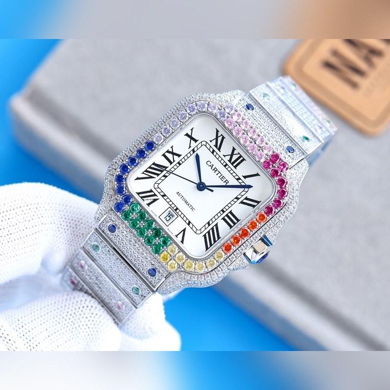 Cartier Santos de Cartier Silver Diamond Ring with Starry Sky Design-5