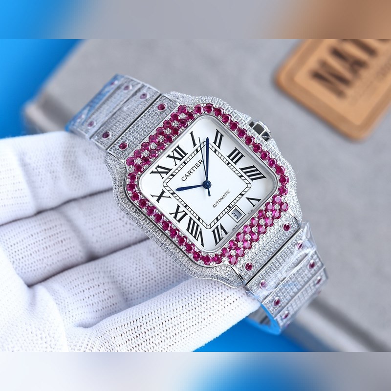 Cartier Santos de Cartier Silver Diamond-Studded Replica Watch-1