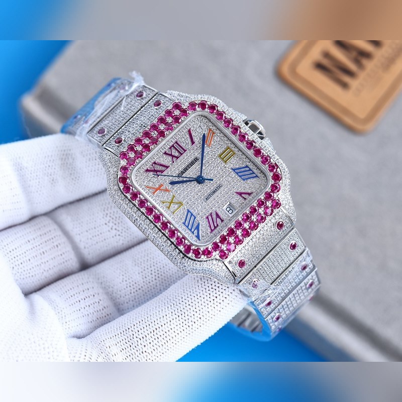 Cartier Santos de Cartier Silver Diamond-Studded Replica Watch-2