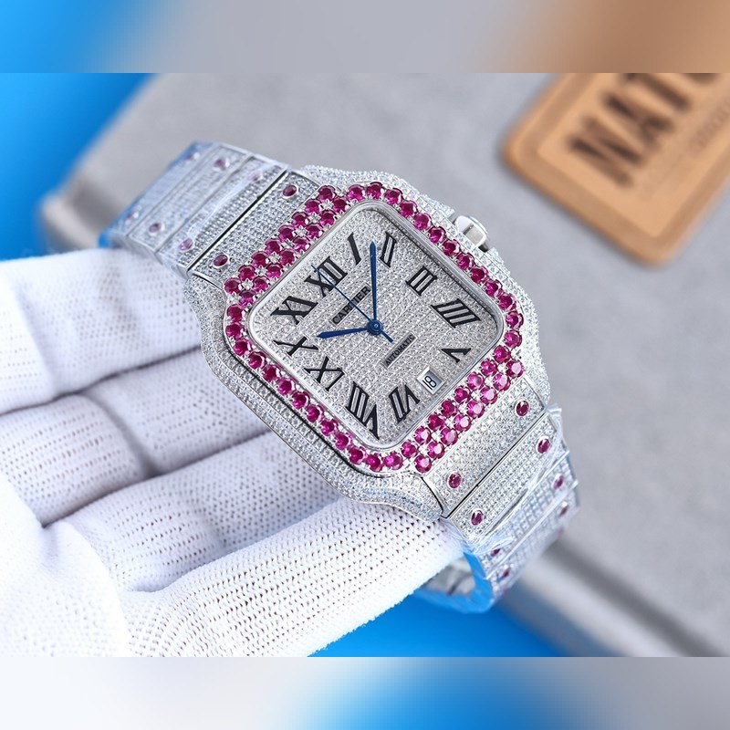 Cartier Santos de Cartier Silver Diamond-Studded Replica Watch-3