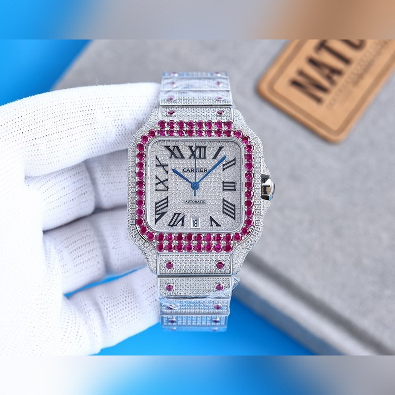 Cartier Santos de Cartier Silver Diamond-Studded Replica Watch-4