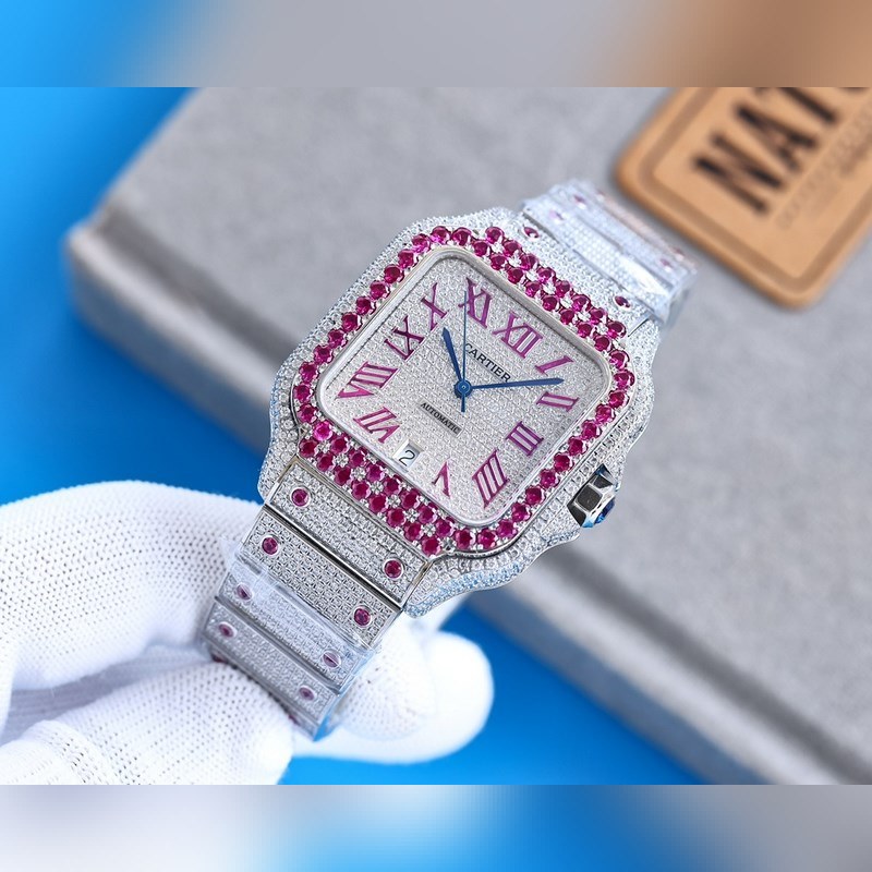 Cartier Santos de Cartier Silver Diamond-Studded Replica Watch-5