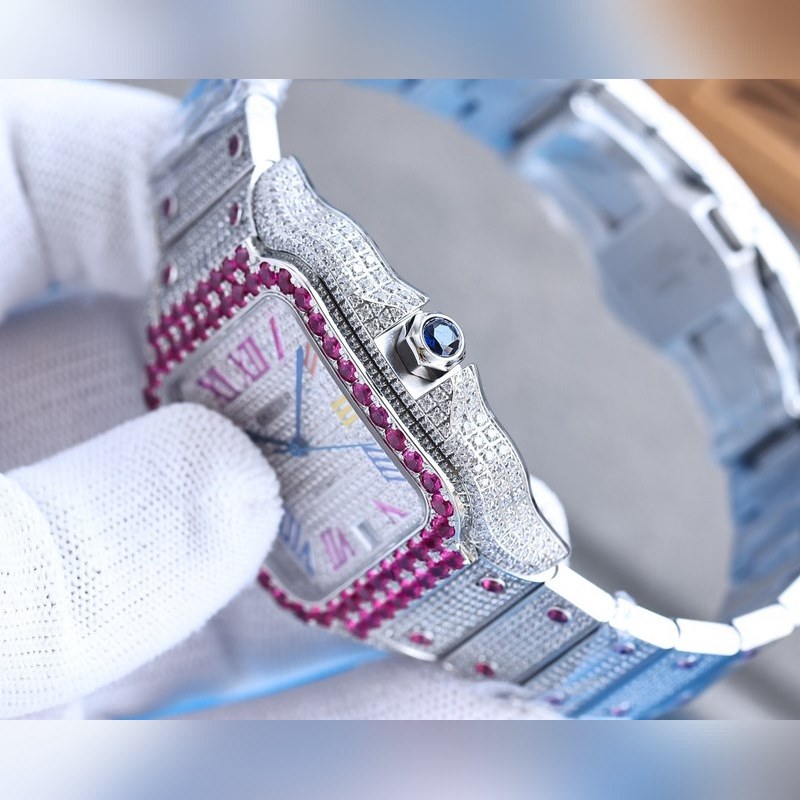 Cartier Santos de Cartier Silver Diamond-Studded Replica Watch-6