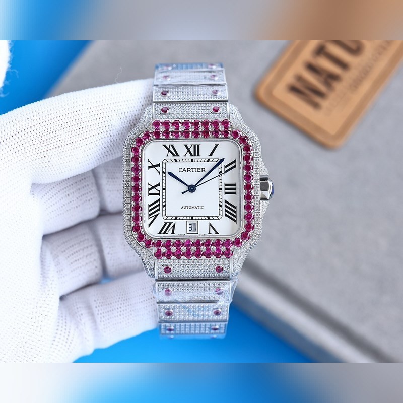 Cartier Santos de Cartier Silver Diamond-Studded Replica Watch-7