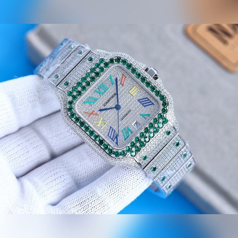 Cartier Santos de Cartier Silver Diamond-Studded Bangle-2