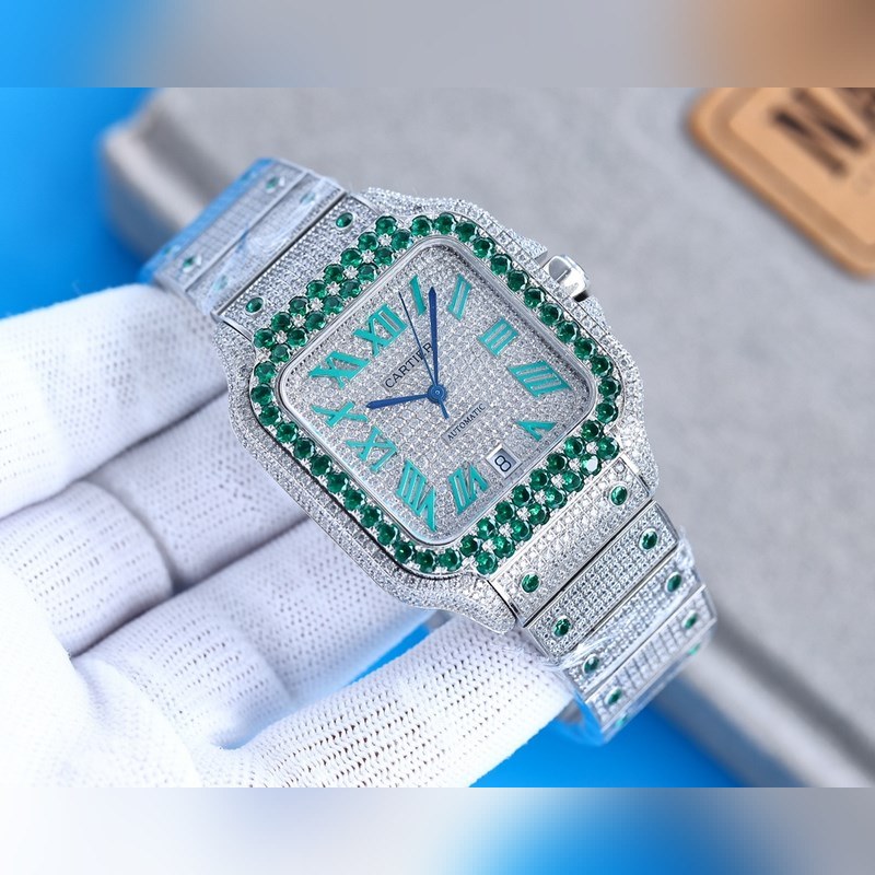 Cartier Santos de Cartier Silver Diamond-Studded Bangle-3