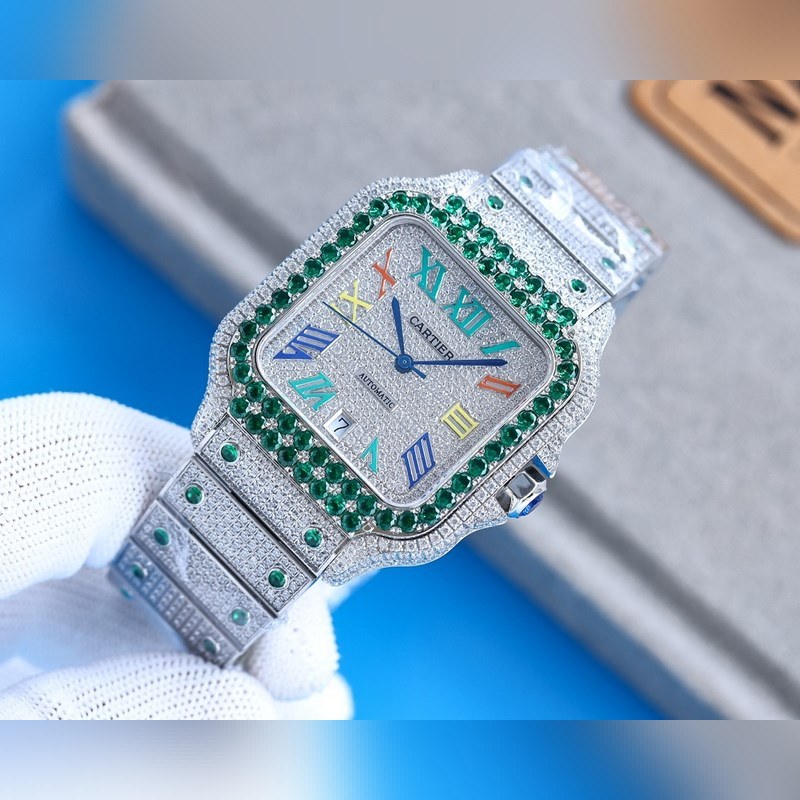 Cartier Santos de Cartier Silver Diamond-Studded Bangle-4