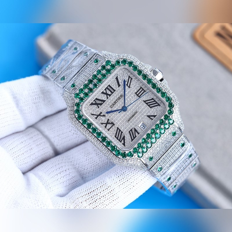 Cartier Santos de Cartier Silver Diamond-Studded Bangle-5