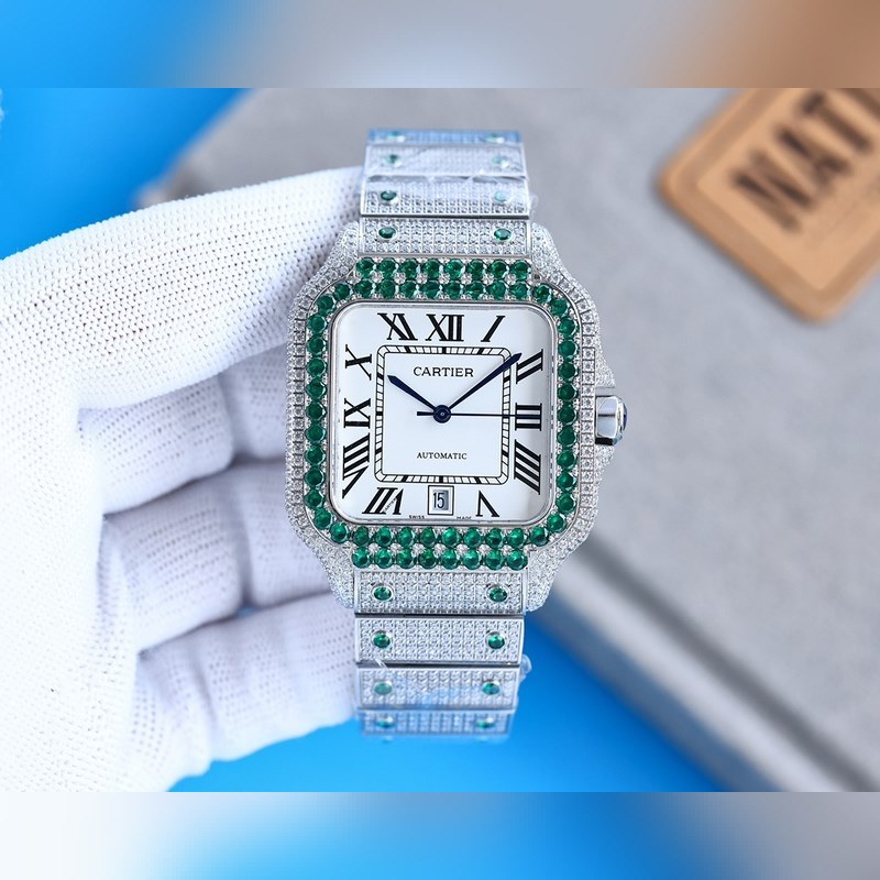 Cartier Santos de Cartier Silver Diamond-Studded Bangle-6