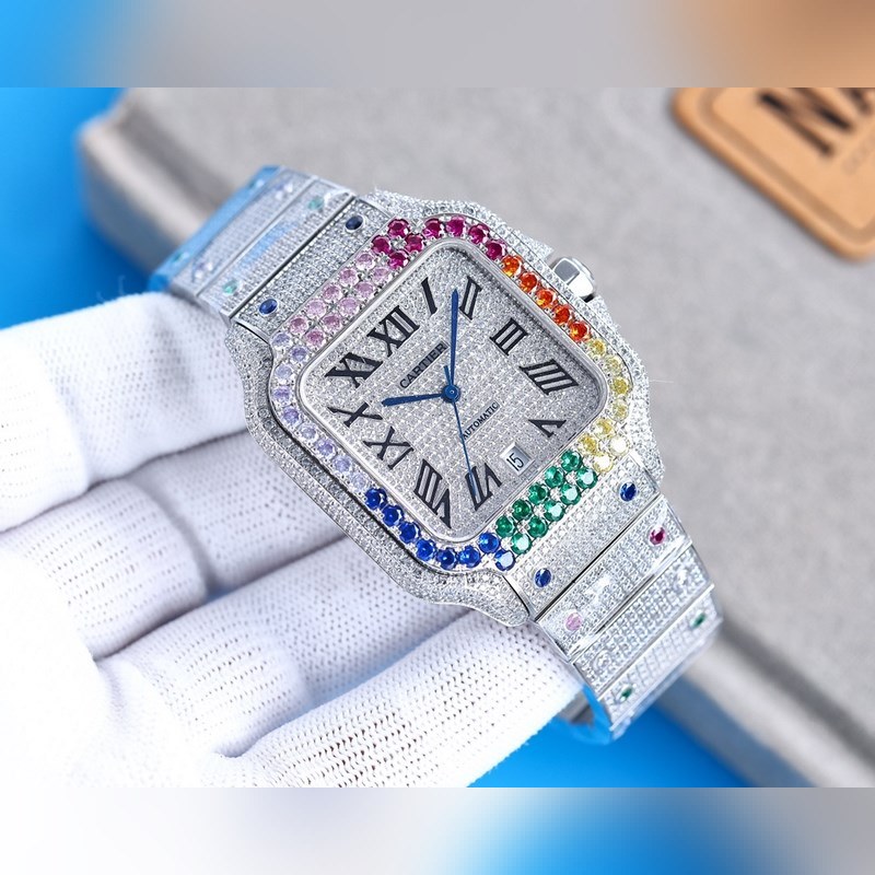 Cartier Santos de Cartier Silver Diamond Set Ring-2