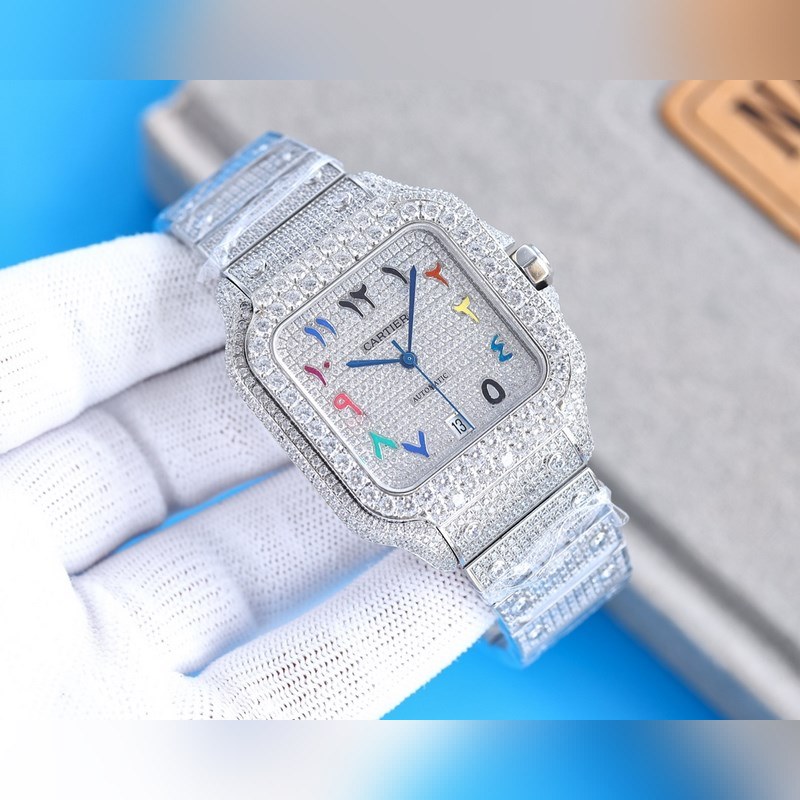 Cartier Santos de Cartier Silver Diamond-Studded Ring-2