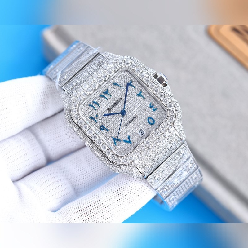 Cartier Santos de Cartier Silver Diamond-Studded Ring-3