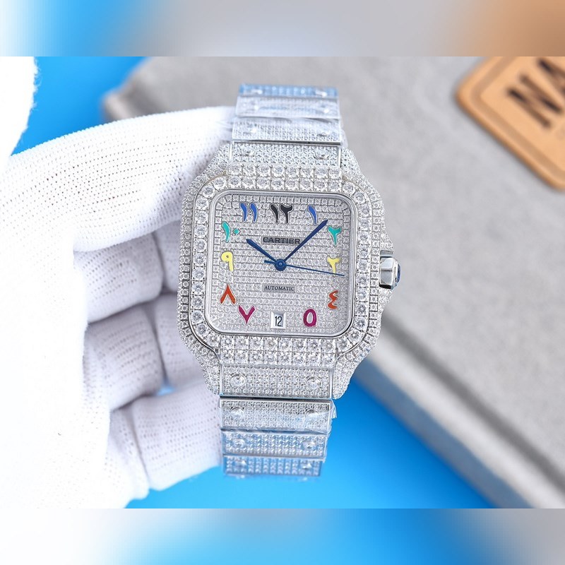 Cartier Santos de Cartier Silver Diamond-Studded Ring-4