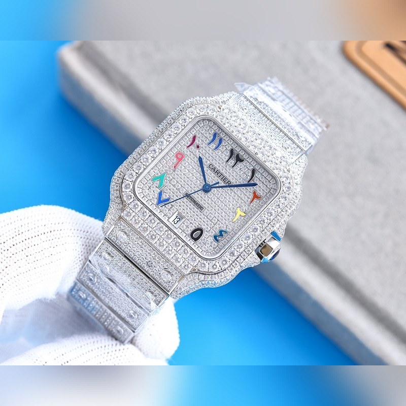 Cartier Santos de Cartier Silver Diamond-Studded Ring-7