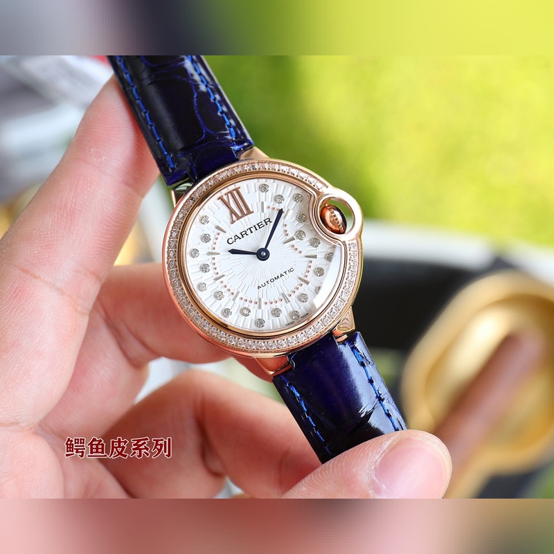 Cartier Ballon Bleu Series 33 36 Genuine Alligator Leather Quality Replica Watch-2