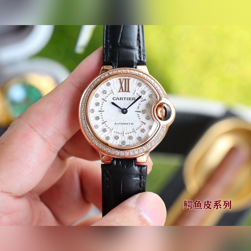 Cartier Ballon Bleu Series 33 36 Genuine Alligator Leather Quality Replica Watch-3