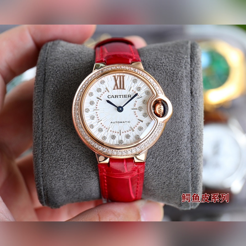 Cartier Ballon Bleu Series 33 36 Genuine Alligator Leather Quality Replica Watch-4